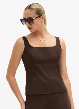 Principessa - Blusa sem Manga em Alfaiataria Marrom Bárbara - PRINCIPESSA