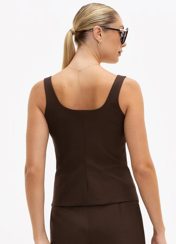 Principessa - Blusa sem Manga em Alfaiataria Marrom Bárbara 2