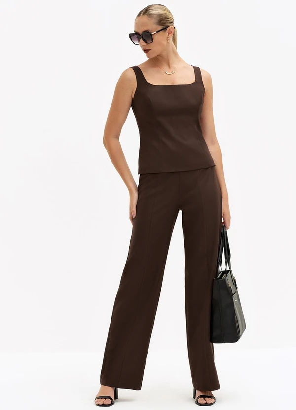 Principessa - Blusa sem Manga em Alfaiataria Marrom Bárbara 3