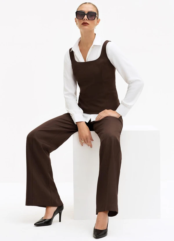 Principessa - Blusa sem Manga em Alfaiataria Marrom Bárbara 4