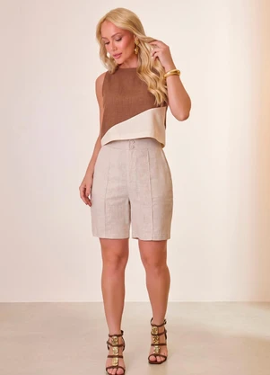 Naguchi - Blusa sem Manga em Linho Bicolor Chestnut  - NAGUCHI