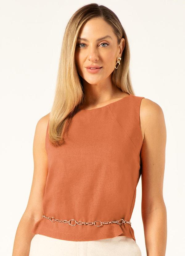Principessa - Blusa sem Manga em Linho Laranja Helenice