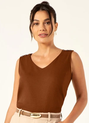 Principessa - Blusa sem Manga em Linho Marrom Helga - PRINCIPESSA
