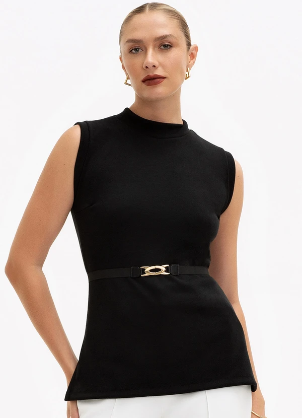 Principessa - Blusa sem Manga em Malha Canelada Preto Donata