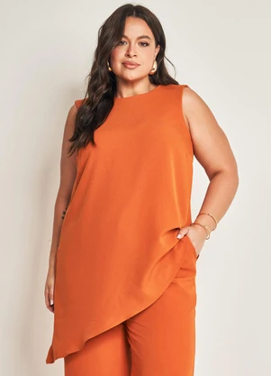 Doce Trama - Blusa sem Manga em Plano Creponado Laranja - DOCE TRAMA