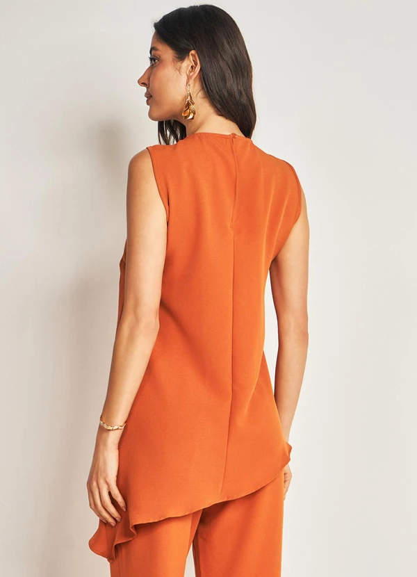 Doce Trama - Blusa sem Manga em Plano Creponado Laranja 2