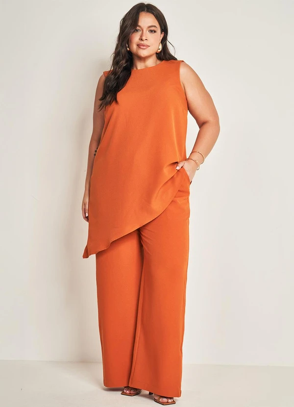 Doce Trama - Blusa sem Manga em Plano Creponado Laranja 3