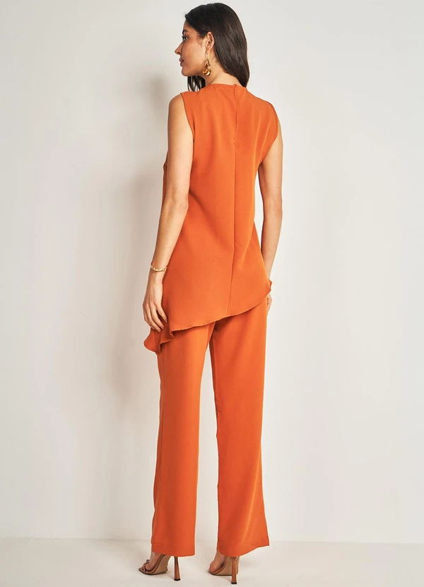 Doce Trama - Blusa sem Manga em Plano Creponado Laranja 4