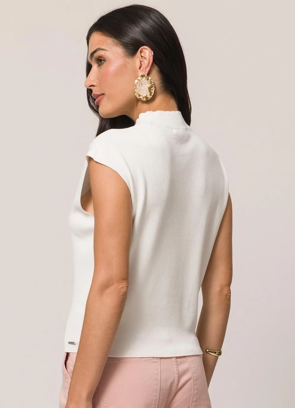 Doce Trama - Blusa sem Manga em Tricot com Gola Alta Branco 2