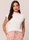 Doce Trama - Blusa sem Manga em Tricot com Gola Alta Branco - variação: Branco