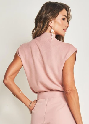 Doce Trama - Blusa sem Manga em Tricot com Gola Alta Rosa - DOCE TRAMA