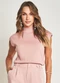 Doce Trama - Blusa sem Manga em Tricot com Gola Alta Branco - variação: Rosa