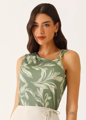 Principessa - Blusa sem Manga em Malha Estampada Verde Oliva Riane - PRINCIPESSA