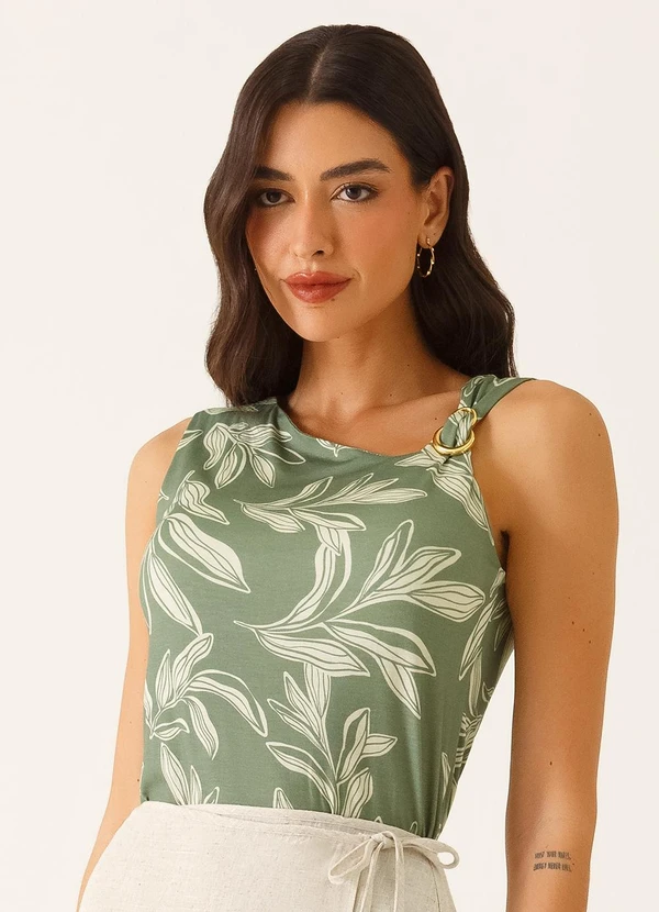 Principessa - Blusa sem Manga em Malha Estampada Verde Oliva Riane 1