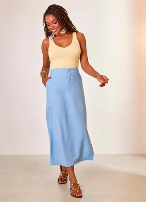 Naguchi - Blusa sem Manga Malha Linho Amarelo Vanilla  - NAGUCHI