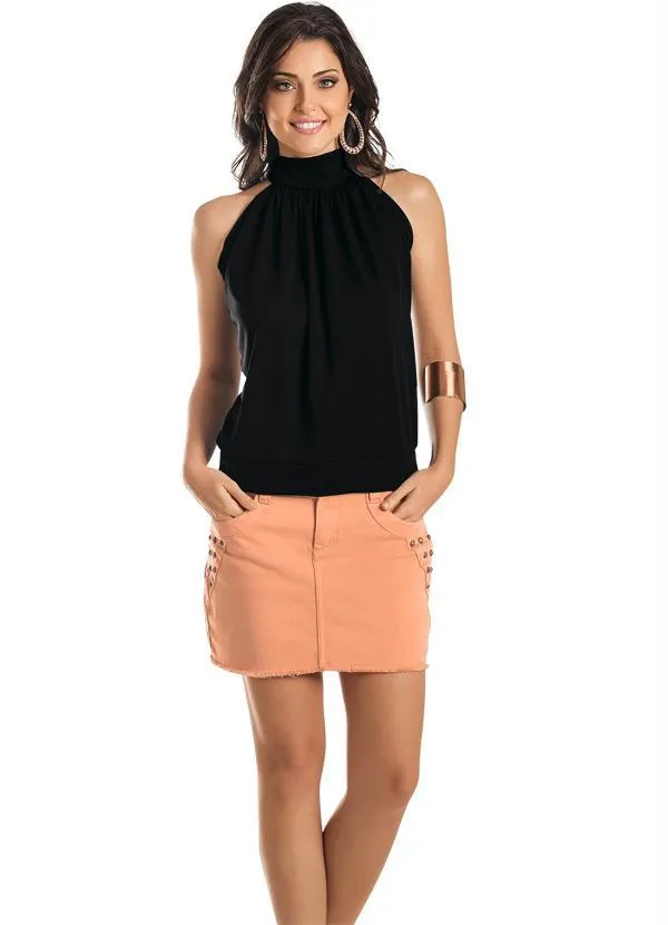 Moda Pop - Blusa sem Manga Preta 6