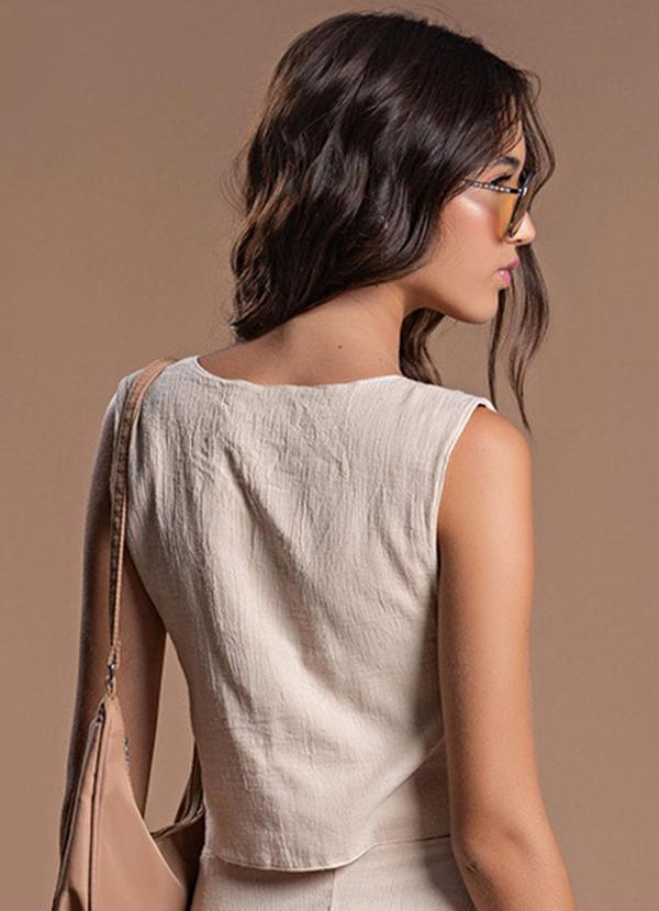 Choyee - Blusa sem Mangas com Amarração Bege 2