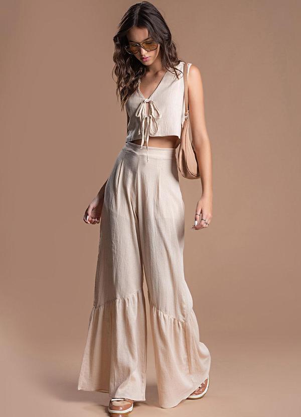 Choyee - Blusa sem Mangas com Amarração Bege 3