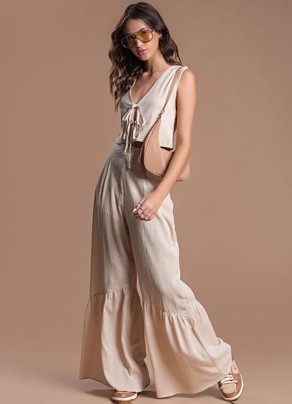 Choyee - Blusa sem Mangas com Amarração Bege 5