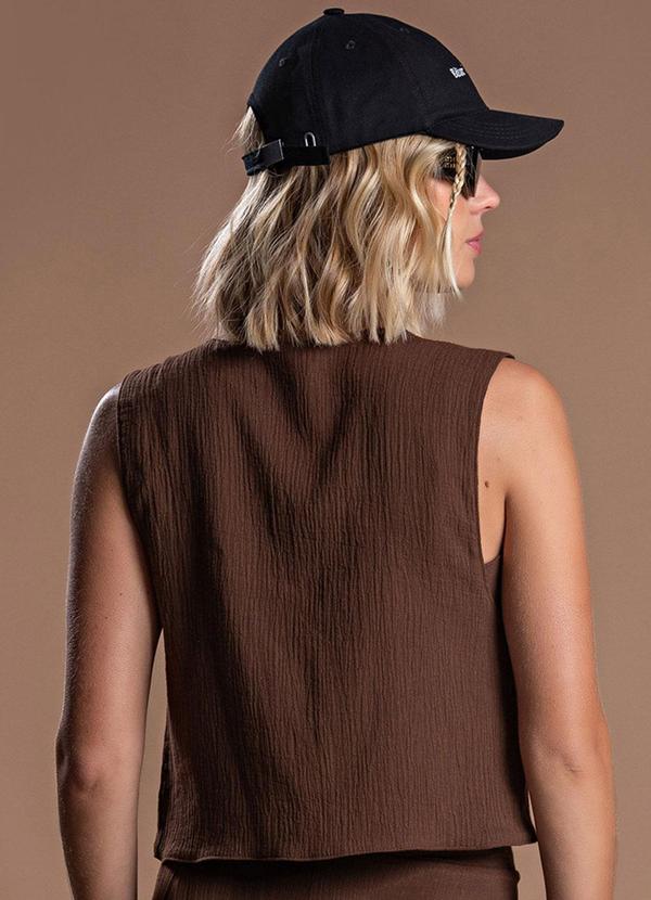 Choyee - Blusa sem Mangas com Amarração Marrom 2