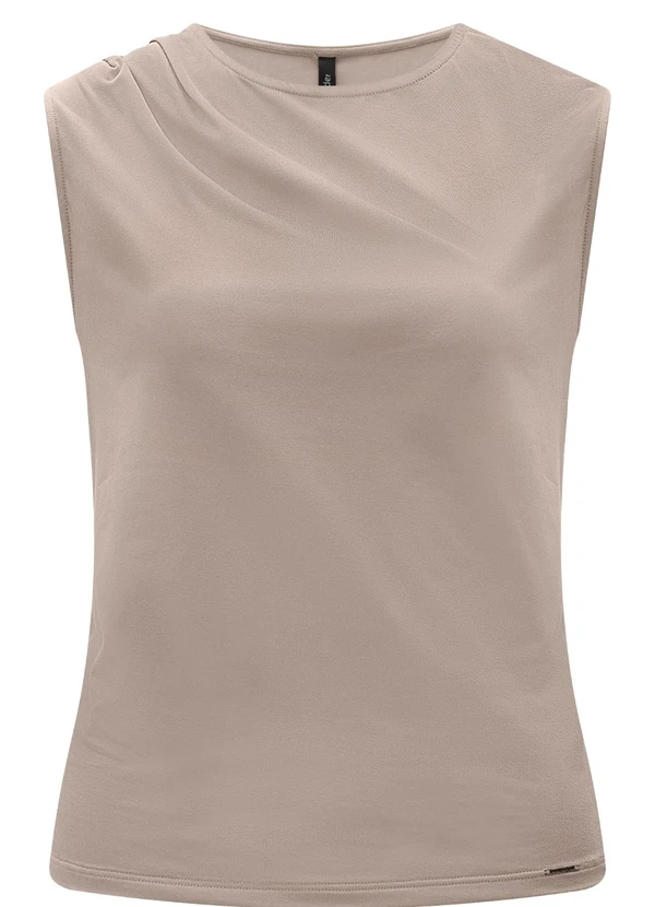 Lunender - Blusa sem Mangas com Pregas em Malha Cinza
