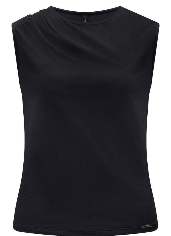 Lunender Feminina - Blusa sem Mangas com Pregas em Malha Preto