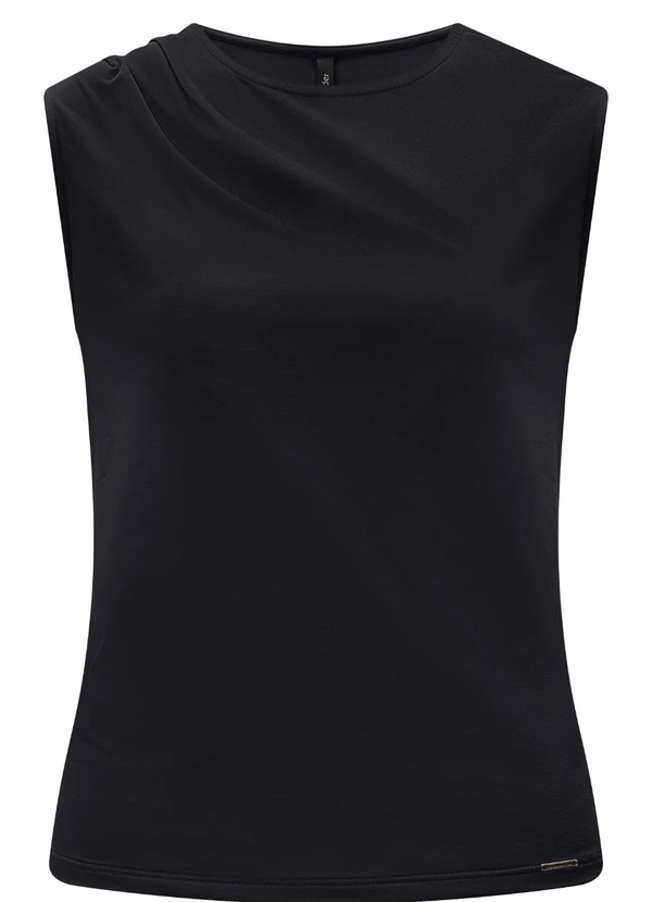 Lunender - Blusa sem Mangas com Pregas em Malha Preto