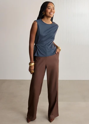 Lunender - Blusa sem Mangas em Malha Ribana Azul - LUNENDER