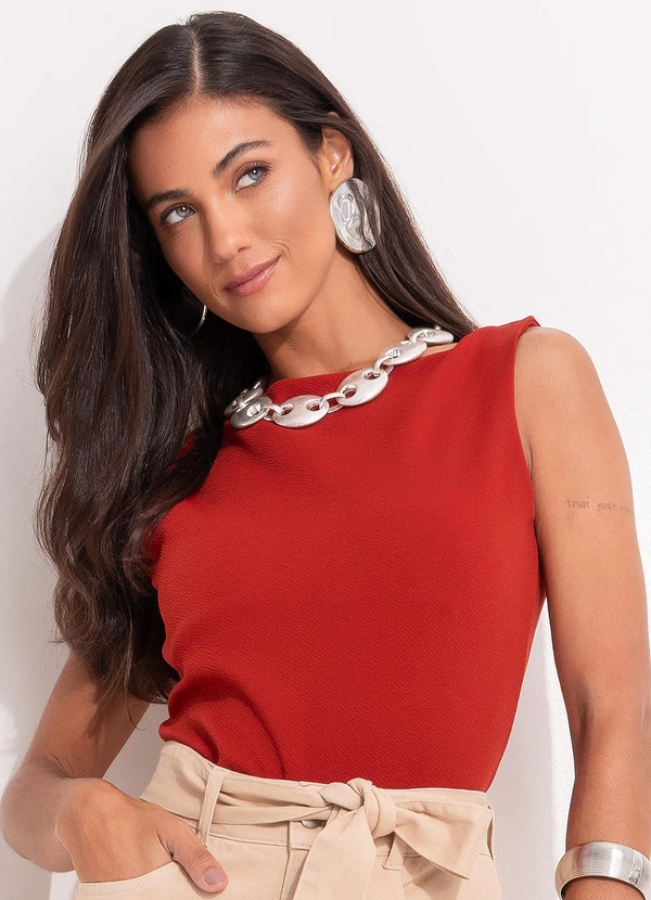 Quintess - Blusa Terracota em Malha Crepe