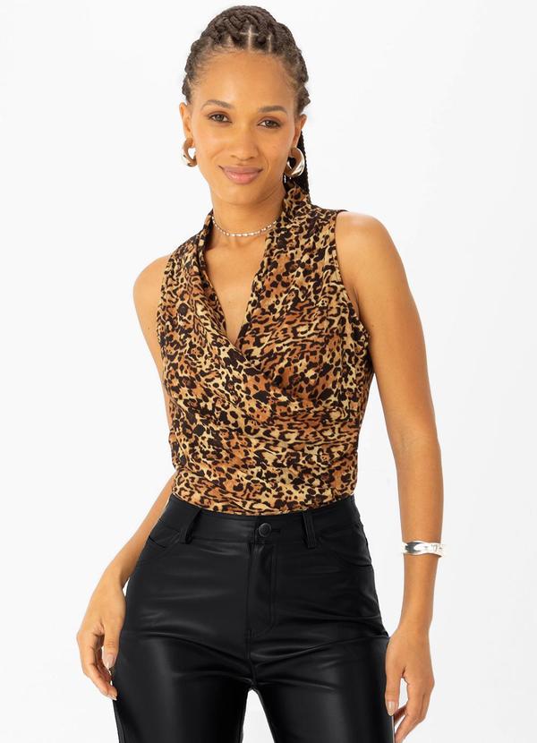 Enfim - Blusa Transpassada Animal Print Marrom 2