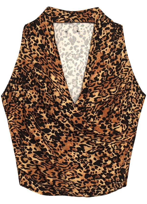 Enfim - Blusa Transpassada Animal Print Marrom 3