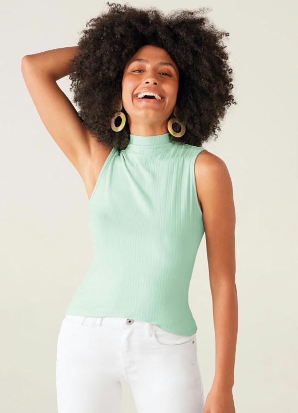 Malwee - Blusa Verde Água Gola Alta Canelada