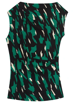 Malwee - Blusa Verde Assimétrica Abstrata Canelada - MALWEE