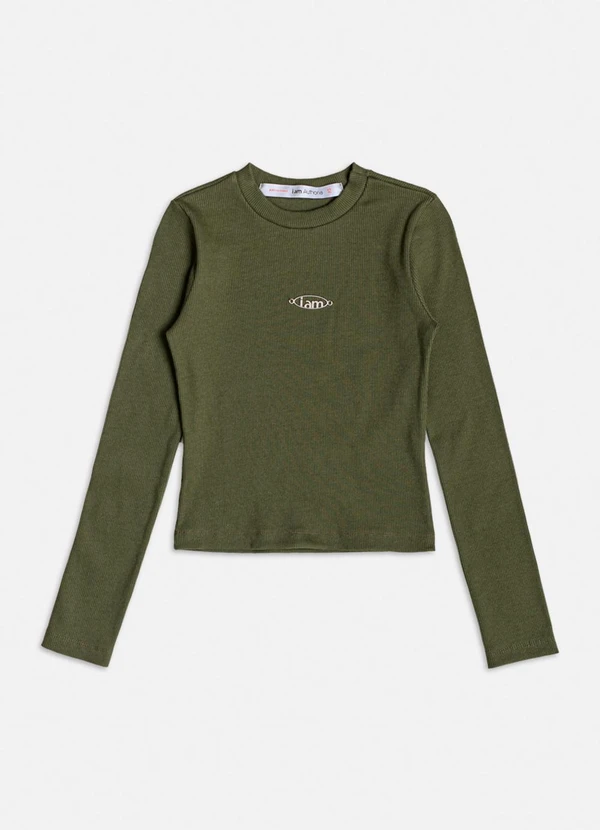 Authoria - Blusa Verde de Ribana com Manga Longa Verde