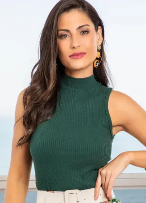 Quintess - Blusa Verde em Canelado - QUINTESS