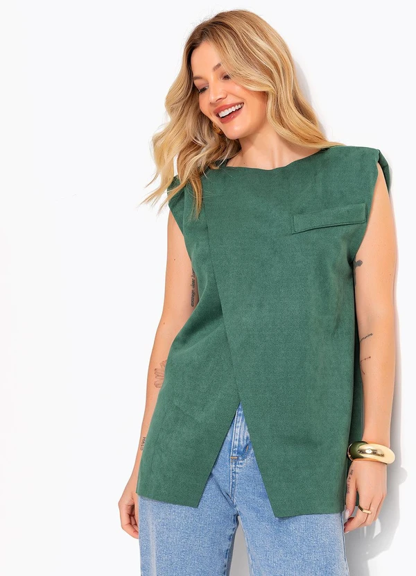 Quintess - Blusa Verde em Malha Suede