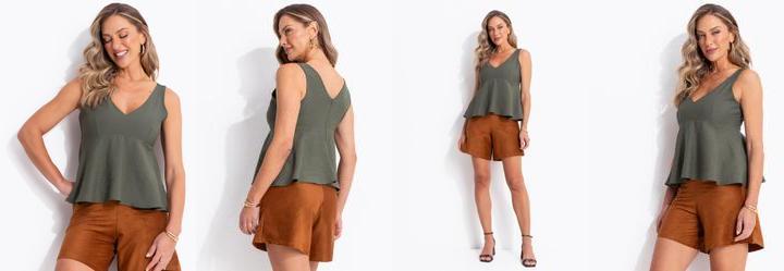Blusa Verde Escuro em Tecido de Alfaiataria