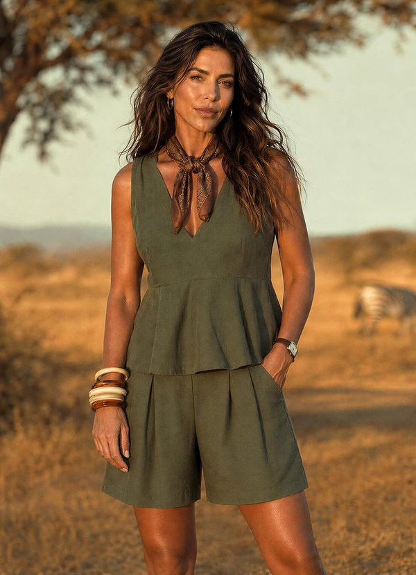Quintess - Blusa Verde Escuro em Tecido de Alfaiataria