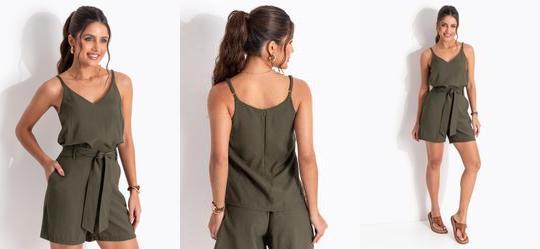 Blusa Verde Militar em Alfaiataria de Viscose com Poli�ster