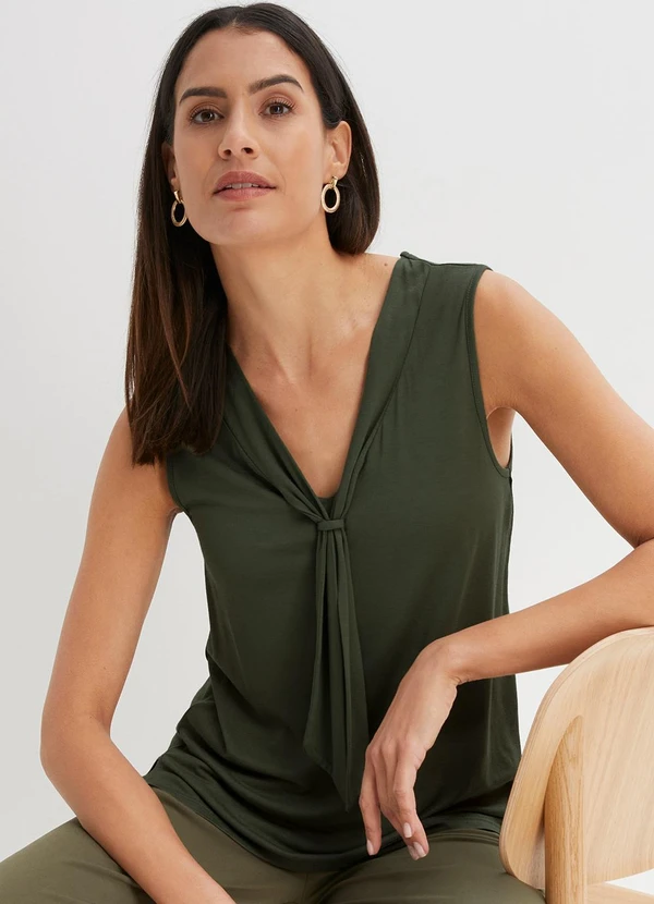 bonprix - Blusa Verde Militar em Malha de Viscose