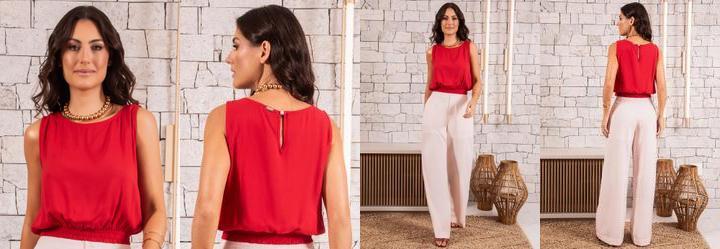 Blusa Vermelha em Viscose Plana Sarjada