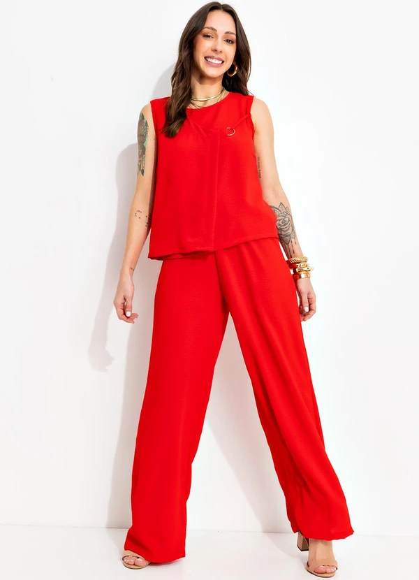 Bimini - Blusa Vermelho em Crepe Plano 3