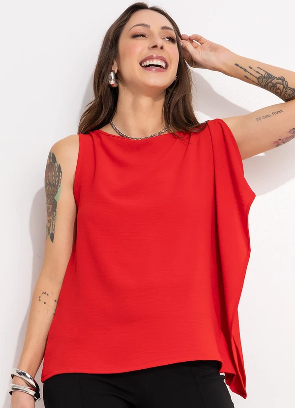 Bimini - Blusa Vermelho em Crepe Plano
