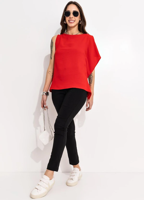 Bimini - Blusa Vermelho em Crepe Plano 3