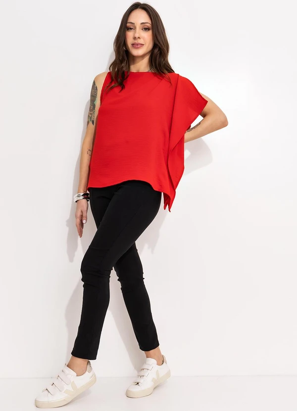 Bimini - Blusa Vermelho em Crepe Plano 5