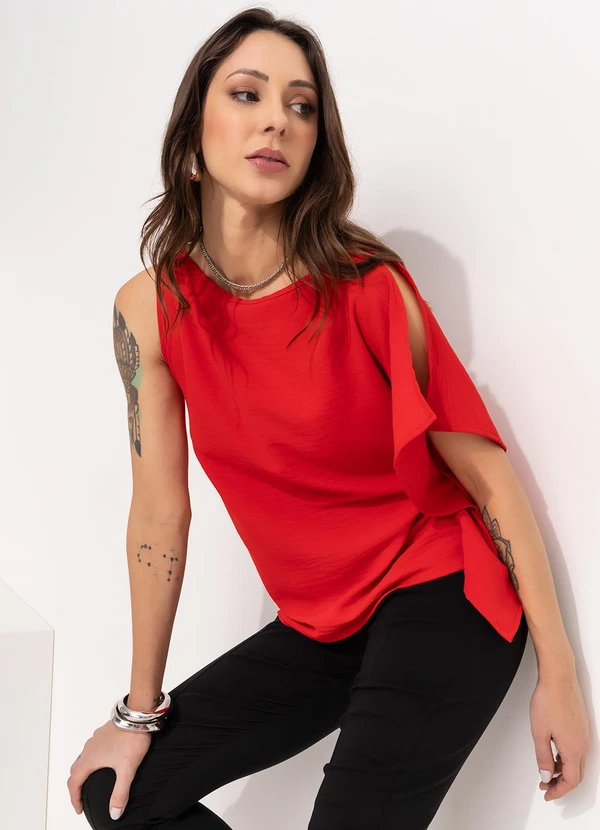 Bimini - Blusa Vermelho em Crepe Plano 7