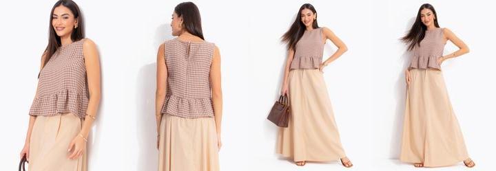 Blusa Vichy Marrom em Fio Tinto