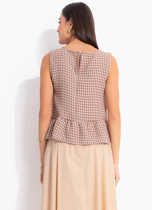 Quintess - Blusa Vichy Marrom em Fio Tinto - QUINTESS