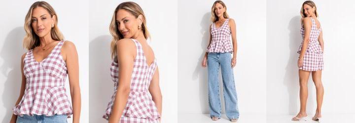 Blusa Vichy Rose em Tecido Plano de Polister