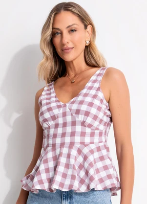 Quintess - Blusa Vichy Rose em Tecido Plano de Poliéster - QUINTESS